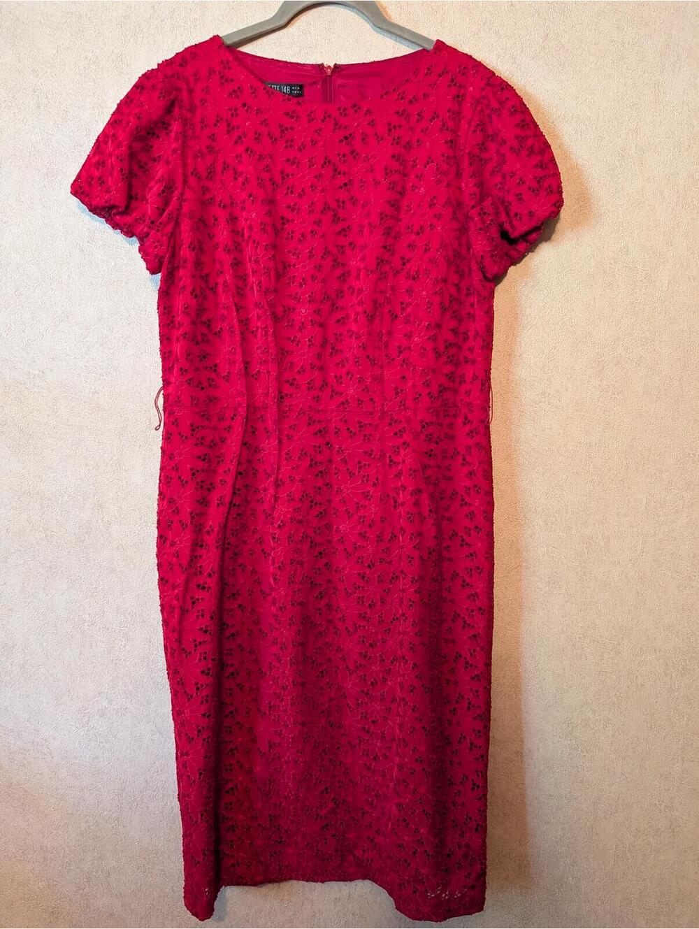 LAFAYETTE 148 red lace cap sleeve pencil dress sz 10